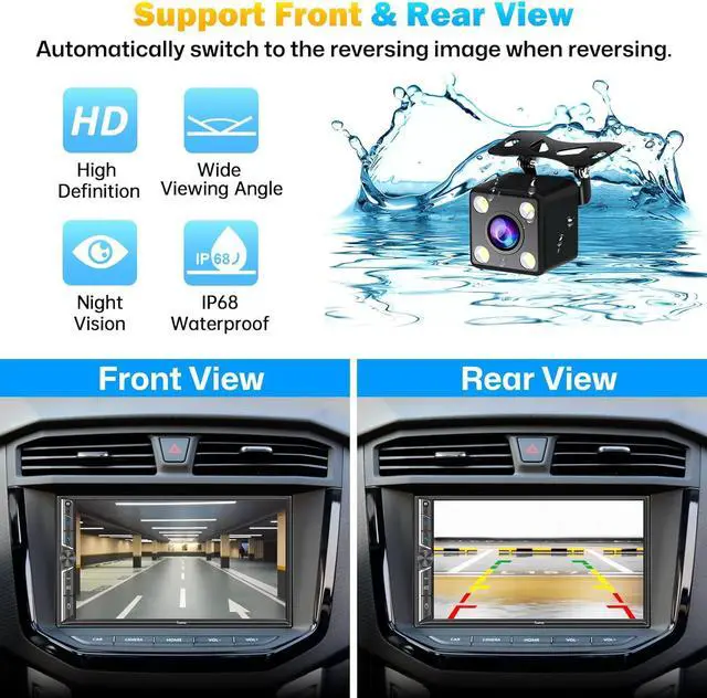 Alt view image 4 of 6 - 7-inch Double Din Car Stereo with Wireless CarPlay & Android Auto, HD Touchscreen, Backup Camera, Bluetooth 5.0, 4.2-Channel Audio, FM/AM Radio,Mirror Link