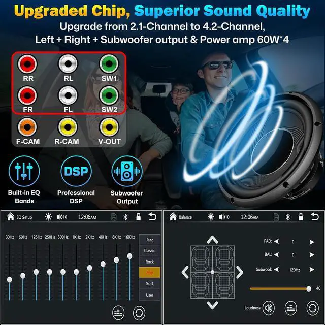 Alt view image 5 of 6 - 7-inch Double Din Car Stereo with Wireless CarPlay & Android Auto, HD Touchscreen, Backup Camera, Bluetooth 5.0, 4.2-Channel Audio, FM/AM Radio,Mirror Link