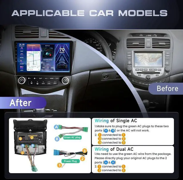 Alt view image 3 of 7 - 4G+64G Car Radio Stereo for Honda Accord 2003-2007, Wireless CarPlay Android Auto 10.1 Inch IPS Touch Screen Android 13 GPS Head Unit WiFi Bluetooth DSP Audio USB Dual Mic HD Rear Camera