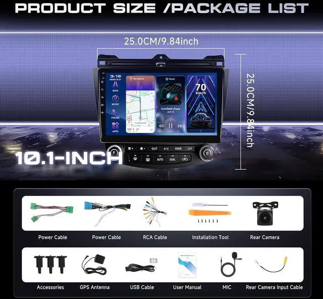 Alt view image 6 of 7 - 4G+64G Car Radio Stereo for Honda Accord 2003-2007, Wireless CarPlay Android Auto 10.1 Inch IPS Touch Screen Android 13 GPS Head Unit WiFi Bluetooth DSP Audio USB Dual Mic HD Rear Camera