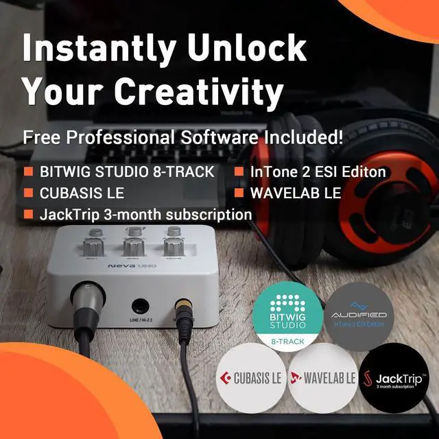 Alt view image 7 of 7 - Neva UNO | Professional 24-bit/192kHz 2x2 USB Audio Interface for PC and Mac with XLR, Line, and DI Inputs, Podcasting, and Streaming, Perfect for Guitarists, Music Production Software Included