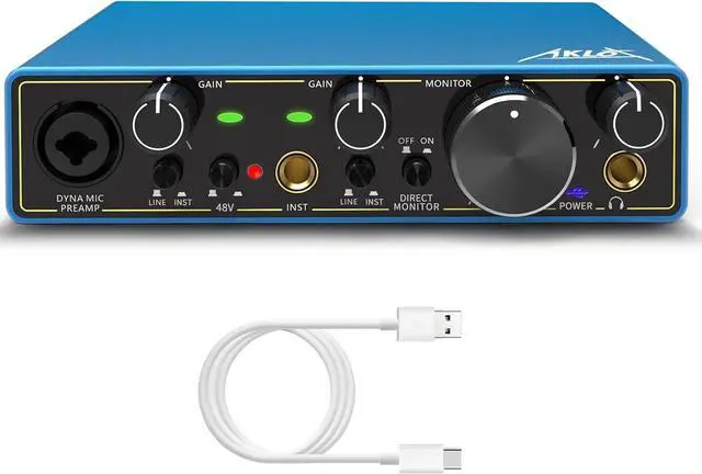 Main image of USB Audio Interface,  Xrl Audio Interfaces, for the Guitarist, Vocalist, Podcaster or Producer, 24-bit/192 kHz High-Fidelity, Studio Quality Recording, 2 In 2 Out Audio Interfaces for PC/Win/Mac