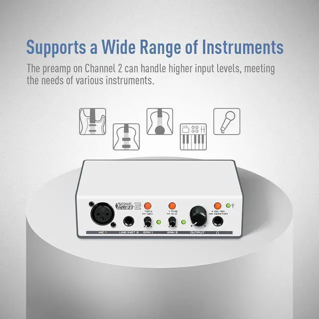 Alt view image 3 of 7 - Sonic Cube II - USB Audio Interface Mixer with Digital Modeling & DSP Effects for Recording, Streaming and Podcasting, 48V Phantom Power Dual-Channel Analog Preamp with XLR and Line Inputs