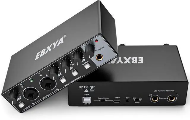 Main image of 2i2 USB Audio Interface for PC Recording, 24-bit/192kHz Plug and Play USB Interface +48V Phantom Power for Music, Studio, Guitar, Podcast, Streaming No Software Included(Metallic Black)