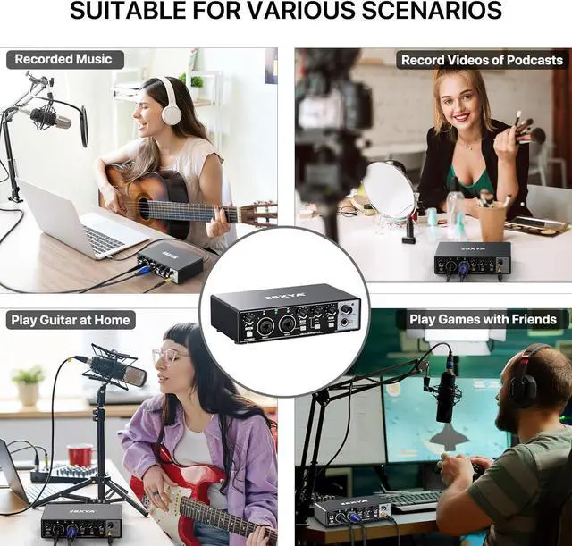 Alt view image 7 of 7 - 2i2 USB Audio Interface for PC Recording, 24-bit/192kHz Plug and Play USB Interface +48V Phantom Power for Music, Studio, Guitar, Podcast, Streaming No Software Included(Metallic Black)