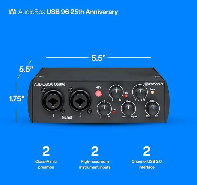 Alt view image 3 of 7 - AudioBox 96 25th Anniversary USB Audio Interface with Studio One ist DAW Recording Software
