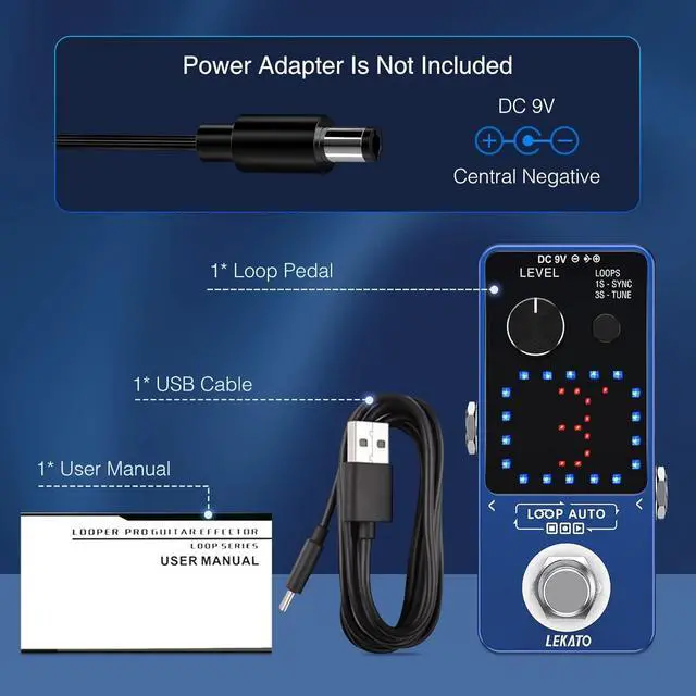 Alt view image 7 of 7 - Looper Pedal, Guitar Looper Pedal for Electric Guitar&Bass Loop Pedal with SYNC & Tuner Function Triple Effect Guitar Looper with LED Screen Unlimited Overdubs 3 Loops 18 Minutes Record Time