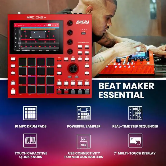 Alt view image 2 of 7 - MPC One+ Standalone Drum Machine, Beat Maker and MIDI Controller with WiFi, Bluetooth, Drum Pads, Synth Plug-ins, Touchscreen, and Native Instruments Integration