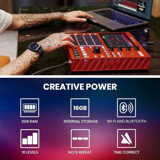 Alt view image 4 of 7 - MPC One+ Standalone Drum Machine, Beat Maker and MIDI Controller with WiFi, Bluetooth, Drum Pads, Synth Plug-ins, Touchscreen, and Native Instruments Integration