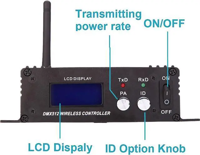 Alt view image 2 of 7 - DMX 512 Controller 2.4G Wireless Transmitter Receiver LCD Display Power Adjustable Repeater Lighting Dimmer Controller for Disco DJ Py Light