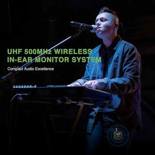 Alt view image 7 of 7 - Wireless in-Ear Monitor System - UHF 500MHz, Low Latency, Auto-Pairing, 1 Beltpack Transmitter & 4 Receivers, 10 Channels, Mono/Stereo Selection, IEM for Live Shows, Studio, Bands (PM-1-4R)