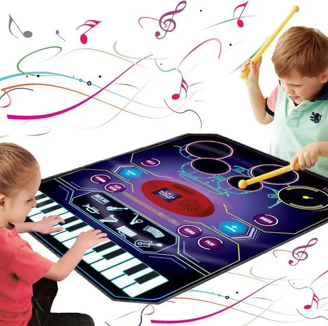 Main image of 2 in 1 Kids Music Learning Toys for Boys Girls, Drum Set + Piano Mat | Record & Playback, Built-in Songs, 8 Instrument Sounds, 24 Keys, Christmas Birthday Gifts for Toddler 3 4 5 6 7 8 Years