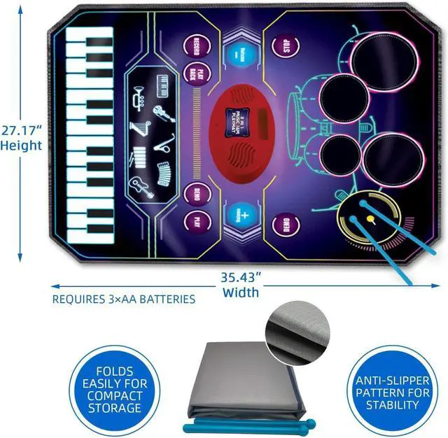 Alt view image 2 of 7 - 2 in 1 Kids Music Learning Toys for Boys Girls, Drum Set + Piano Mat | Record & Playback, Built-in Songs, 8 Instrument Sounds, 24 Keys, Christmas Birthday Gifts for Toddler 3 4 5 6 7 8 Years
