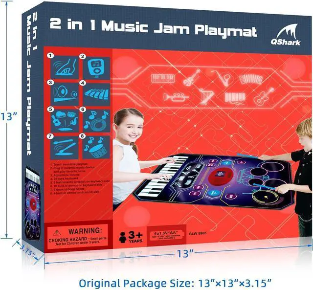 Alt view image 7 of 7 - 2 in 1 Kids Music Learning Toys for Boys Girls, Drum Set + Piano Mat | Record & Playback, Built-in Songs, 8 Instrument Sounds, 24 Keys, Christmas Birthday Gifts for Toddler 3 4 5 6 7 8 Years