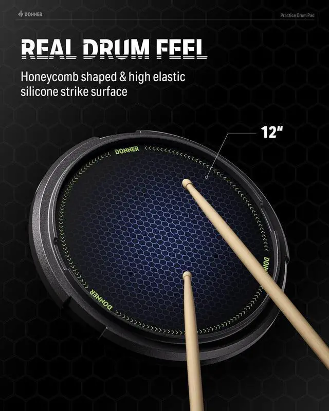 Alt view image 3 of 7 - Drum Practice Pad 12 Inches,  Quiet Drum Pad with Removable Snare Simulation Built-in 800 Steel Balls, Drum Sticks, 40 Standard Rudiments(Black)