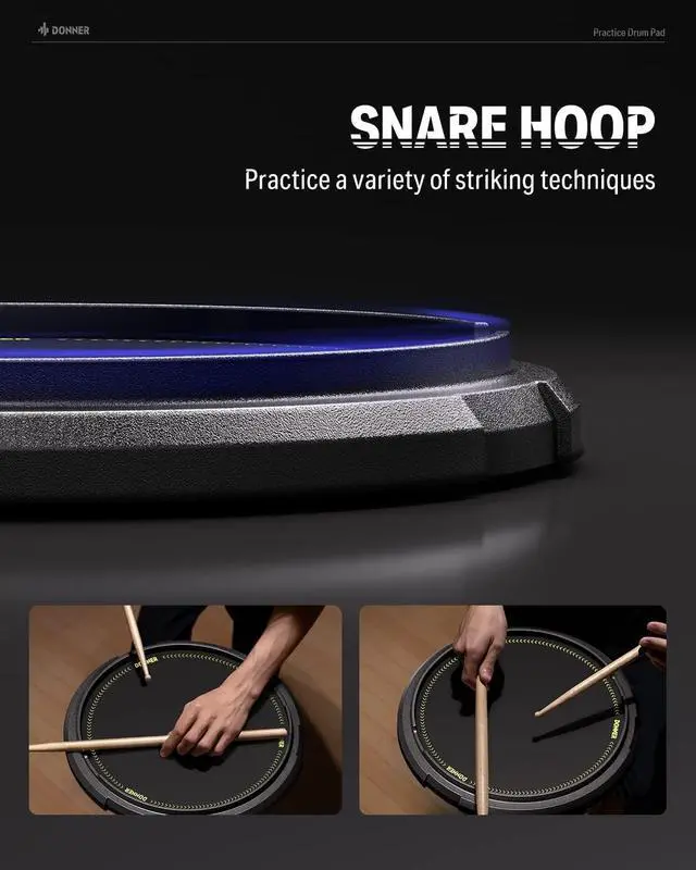 Alt view image 4 of 7 - Drum Practice Pad 12 Inches,  Quiet Drum Pad with Removable Snare Simulation Built-in 800 Steel Balls, Drum Sticks, 40 Standard Rudiments(Black)