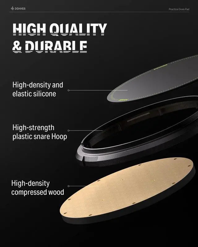 Alt view image 6 of 7 - Drum Practice Pad 12 Inches,  Quiet Drum Pad with Removable Snare Simulation Built-in 800 Steel Balls, Drum Sticks, 40 Standard Rudiments(Black)