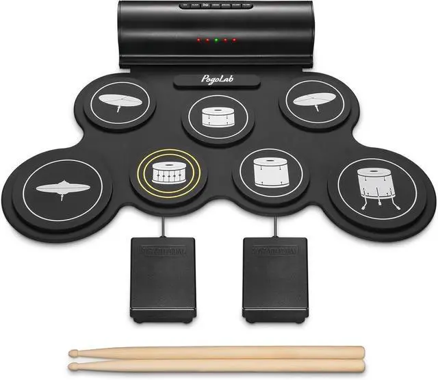 Main image of Electronic Drum Set, 7 Pads Roll Up Electric Drum Pad with Wireless Function, Portable Rechargeable Midi Drum Kit with Built-in Ser/Pedals/Headphone Jack, Great Holiday Gift for Beginner