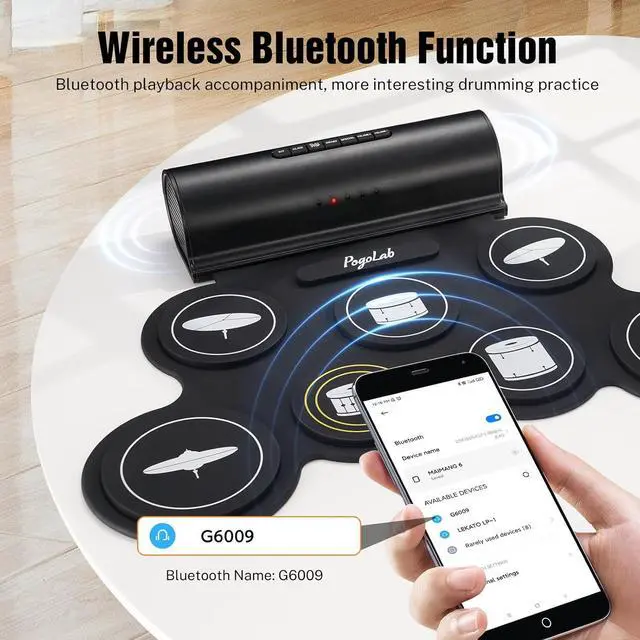 Alt view image 2 of 6 - Electronic Drum Set, 7 Pads Roll Up Electric Drum Pad with Wireless Function, Portable Rechargeable Midi Drum Kit with Built-in Ser/Pedals/Headphone Jack, Great Holiday Gift for Beginner
