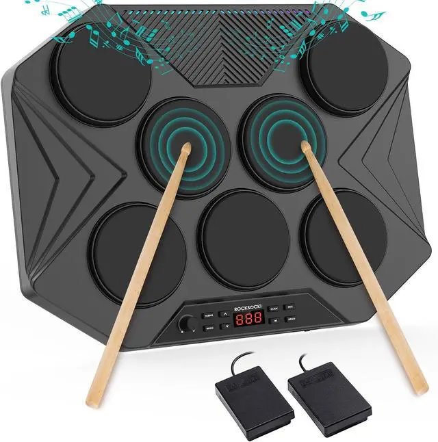 Main image of Electronic Tabletop Drum Set, Portable Digital Drum Kit 7 Velocity Sensitivity Drum Pads, LED Music Level Light, USB-MIDI Mac & PC Support, Ideal Gift for Adult and Beginners