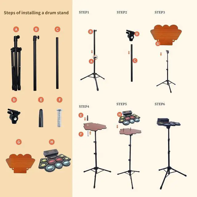 Alt view image 7 of 7 - (9 Pads) Electronic Drum Set with Light Up Drumsticks and Stand, Electronic Drum Pad with 5 Different Drum Kit, 10 Unique Rhythms, Bulit-in Double Sers, Roll Up Drum Kit, Kids Drum Set