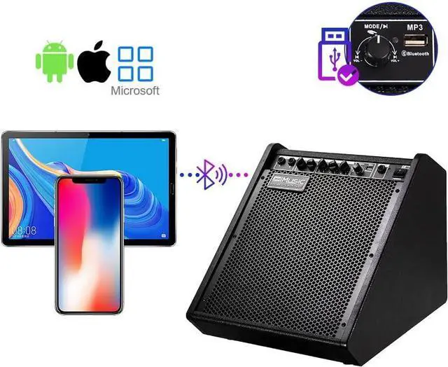 Alt view image 5 of 7 - Electric Drum AMP 100-Watt Electronic Drum Amplifier DM100 Keyboard Ser with Wireless Audio Connection, with 3-Band EQ and DI Out Black