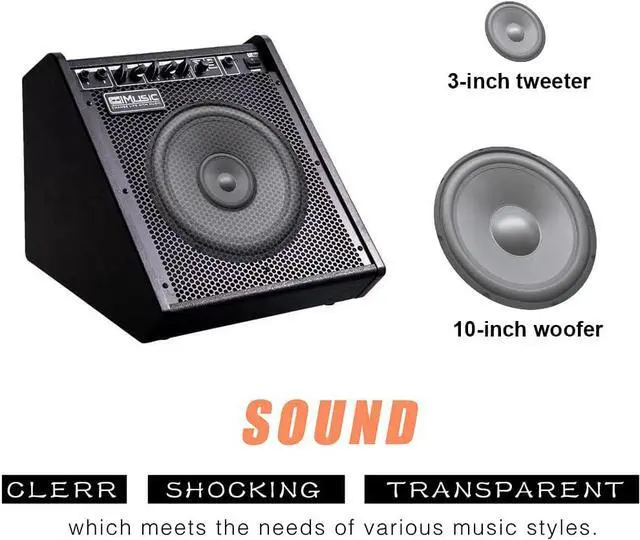Alt view image 4 of 7 - Electric Drum AMP 100-Watt Electronic Drum Amplifier DM100 Keyboard Ser with Wireless Audio Connection, with 3-Band EQ and DI Out Black