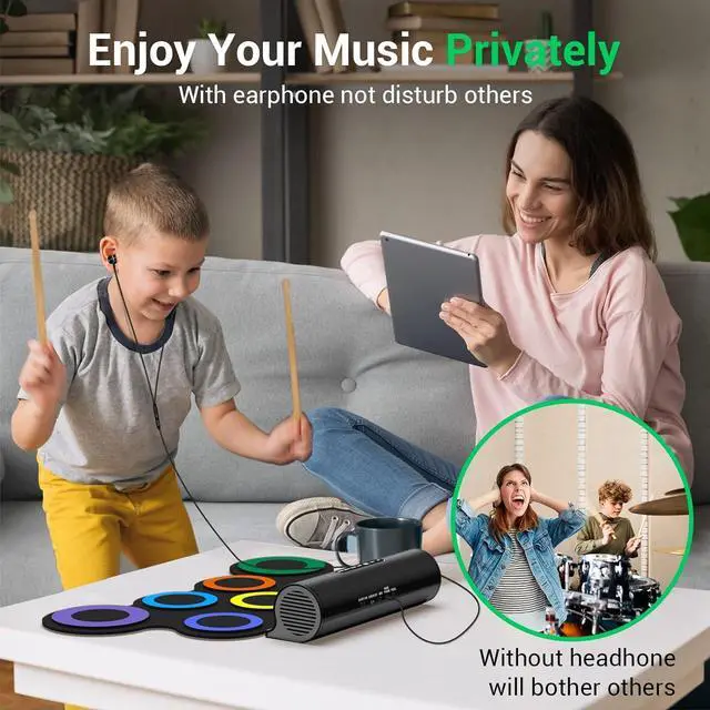 Alt view image 4 of 7 - Electric Drum Set, 7-Pad Electronic Drum Set with Headphone Included, Roll-up Drum Pad For Kids, Great Holiday Xmas Birthday Gift (Dual Sers)