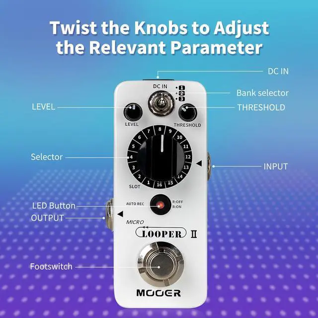 Alt view image 6 of 7 - Micro Looper II Guitar Loop Pedal With 480 Minutes Recording, AUTO REC Function, 3 Saving Banks and 16 Slots Per Bank