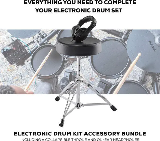 Alt view image 2 of 5 - Drum Essentials Bundle  Complete Electric Drum Set Accessory k including A Drum Throne and On-Ear Headphones