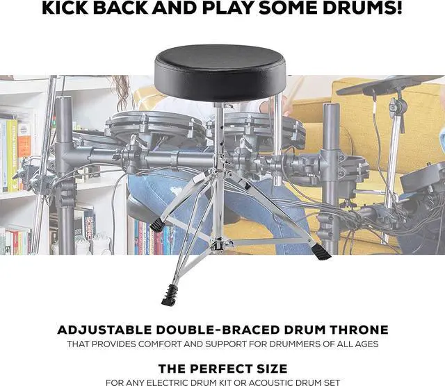 Alt view image 3 of 5 - Drum Essentials Bundle  Complete Electric Drum Set Accessory k including A Drum Throne and On-Ear Headphones