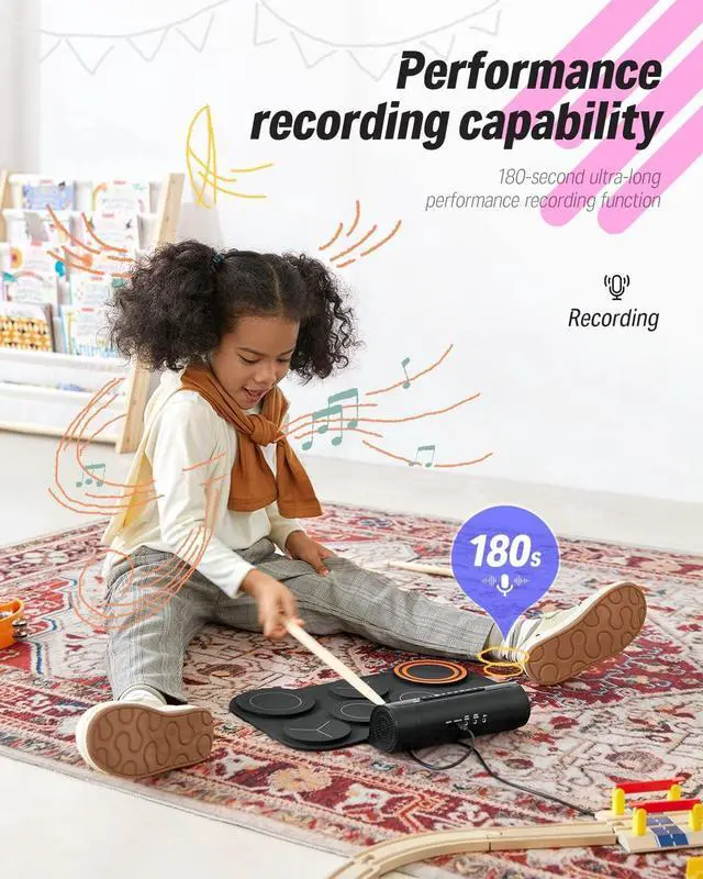 Alt view image 6 of 7 - Electronic Drum Set, 7 Pads Electric Drum Pad Roll Up Quiet Drum Pad Built-in Ser, 40 Drum Lessons Included, Kids Holiday Christmas & Birthday Gift Instrument Toys(DED-20)