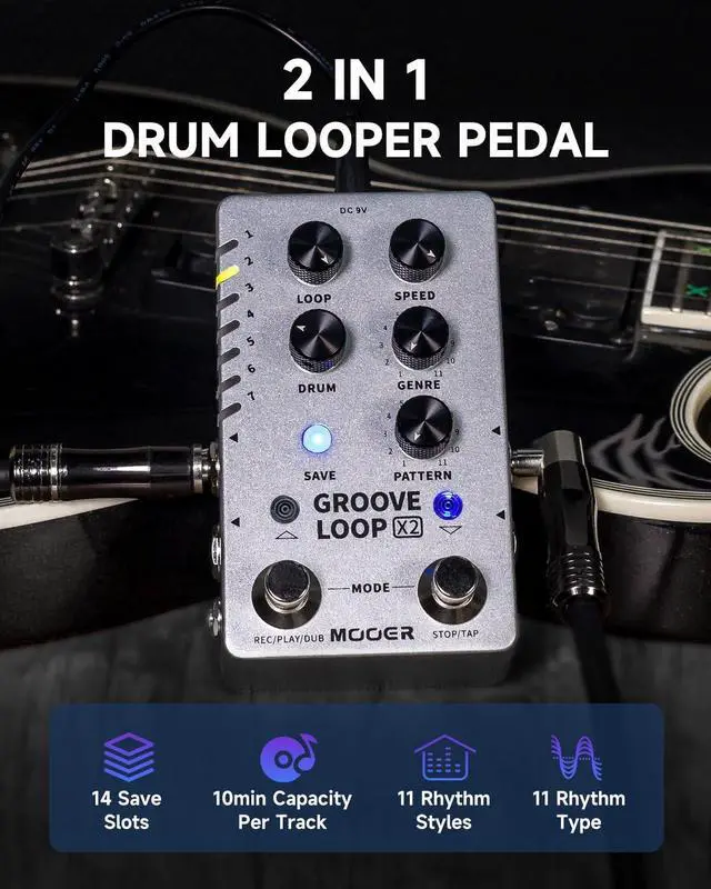 Alt view image 2 of 7 - Groove Looper Pedal Drum Machine Stereo Guitar Loop Recorder Pedals with 140 Minutes Loops 121 Drum Grooves Editor Software (X2)