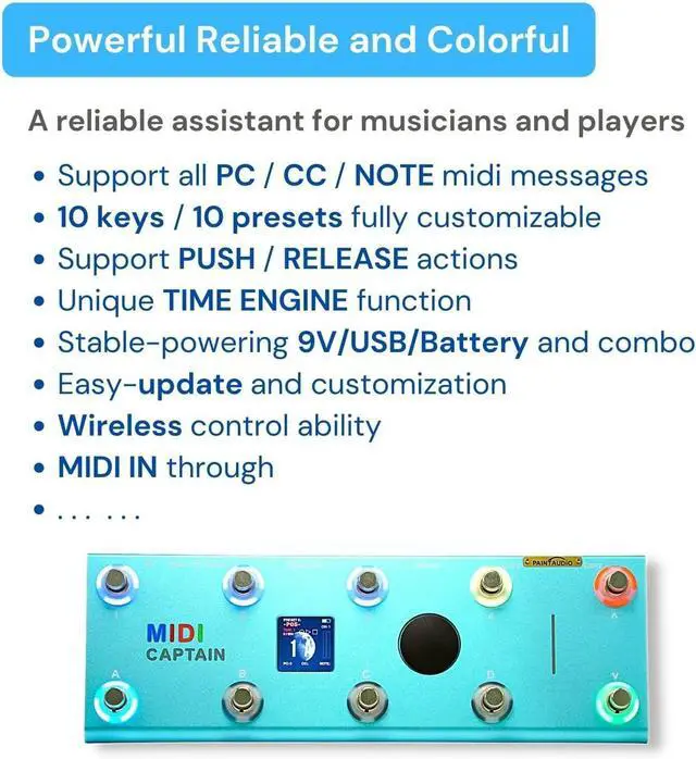 Alt view image 5 of 7 - Paint Audio MIDI Captain Foot Controller Multi-Effects Keyboards Synthzer USB-MIDI musical software Bias with Time Engine Function Support all PC/CC/Note commander 10 Foot Switches (Blue)