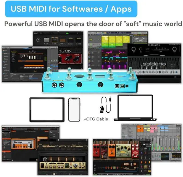 Alt view image 3 of 7 - Paint Audio MIDI Captain Foot Controller Multi-Effects Keyboards Synthzer USB-MIDI musical software Bias with Time Engine Function Support all PC/CC/Note commander 10 Foot Switches (Blue)