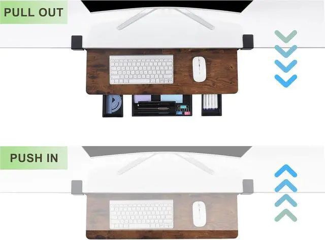 Alt view image 4 of 7 - Keyboard Tray Under Desk with Drawer,26.77" X 11.81"Large Size Keyboard Tray with C Clamp-on Mount, Easy to Install, for Home Office (Mahogany)
