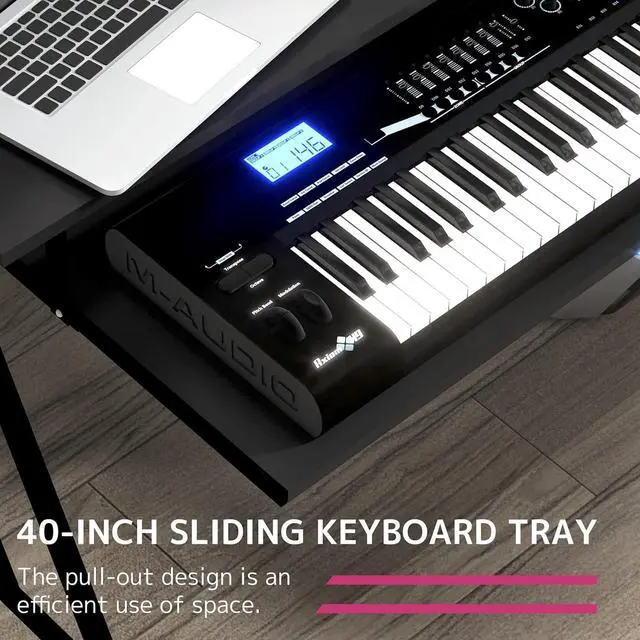 Alt view image 2 of 6 - A Suitor Wooden Top Music Recording Studio Desk with Keyboard Tray in Black