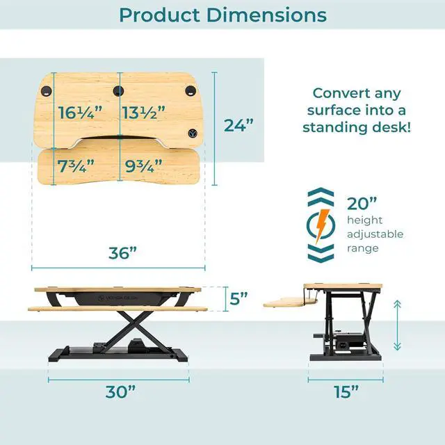 Alt view image 4 of 7 - Electric Standing Desk Converter, 36 Inch PowerPro Height Adjustable Sit Stand Desktop Riser with Keyboard Tray, Built-in USB Charging Port, Holds 80 lbs, Push-Button Switch, Maple