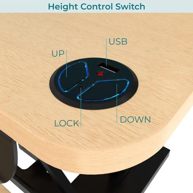 Alt view image 5 of 7 - Electric Standing Desk Converter, 36 Inch PowerPro Height Adjustable Sit Stand Desktop Riser with Keyboard Tray, Built-in USB Charging Port, Holds 80 lbs, Push-Button Switch, Maple
