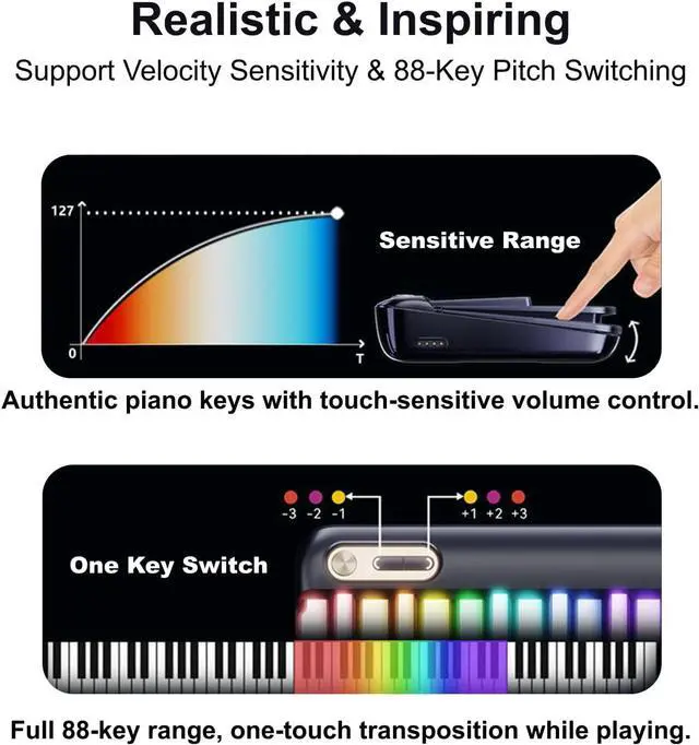 Alt view image 4 of 7 - Sm Portable Piano Keyboard 59Key LED-Guided Learning Keyboard,256 Voices,Over 100 Auto-Chords,Electronic Digital Piano for Beginners,Light up Piano and Free App,Birthday Gift idea