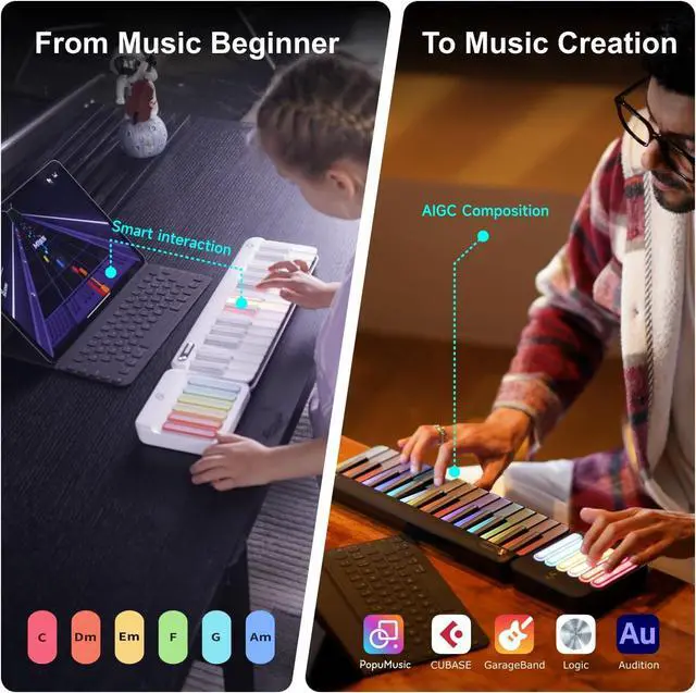 Alt view image 6 of 7 - Sm Portable Piano Keyboard 59Key LED-Guided Learning Keyboard,256 Voices,Over 100 Auto-Chords,Electronic Digital Piano for Beginners,Light up Piano and Free App,Birthday Gift idea