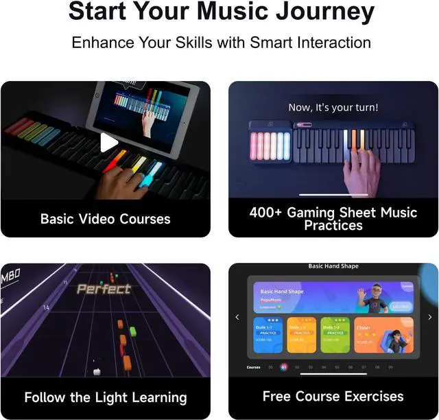 Alt view image 7 of 7 - Sm Portable Piano Keyboard 59Key LED-Guided Learning Keyboard,256 Voices,Over 100 Auto-Chords,Electronic Digital Piano for Beginners,Light up Piano and Free App,Birthday Gift idea