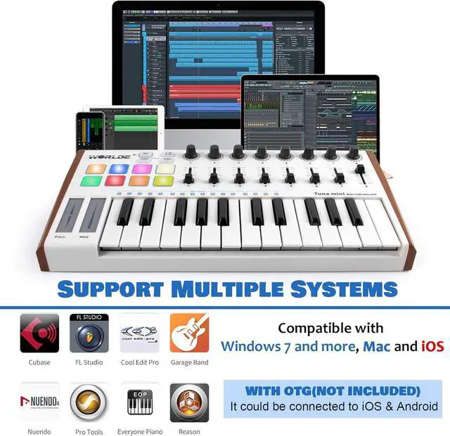 Alt view image 3 of 6 - Midi Controller,  Worlde TUNA PANDA MINI 25 Keys Portable USB Midi Keyboard with 8 RGB Backlit Colorful Drum Beat