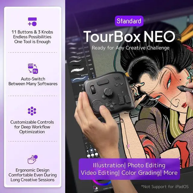 Alt view image 2 of 7 - TourBox NEO - Custom Controller for P Video Editing, Color Grading, Illustration, MacOS/Windows, Pshop Lightroom Davinci Resolve After Effects Premiere Final Cut Pro Programmable Keyboard