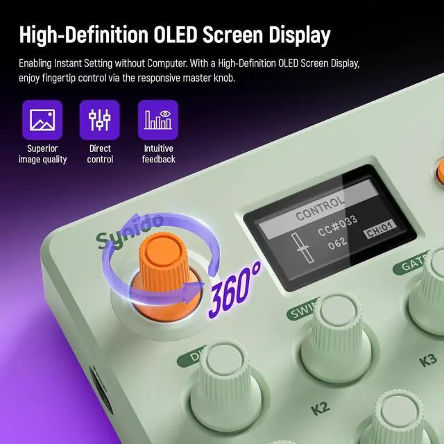 Alt view image 3 of 7 - Wireless MIDI Pad Controller, USB Rechargeable Beat Maker Machine for Music Production Professional with 16 RGB Beat Pad, OLED Screen, 16 Step Sequencer, MIDI In/Out/Thru