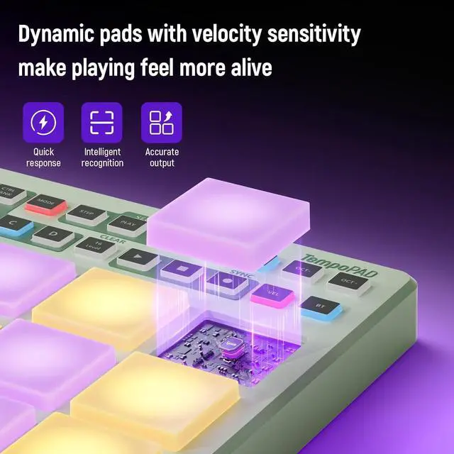 Alt view image 5 of 7 - Wireless MIDI Pad Controller, USB Rechargeable Beat Maker Machine for Music Production Professional with 16 RGB Beat Pad, OLED Screen, 16 Step Sequencer, MIDI In/Out/Thru