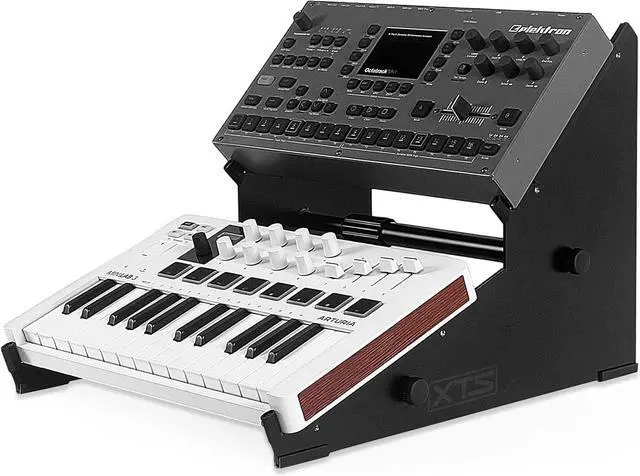 Main image of 2-Tier XTS Desktop Stand, Adjustable Length from 10.6" - 18.5" for Sampler/Synth/MIDI Controller/Drum Machine, fits MPC Live 2/MPC One/TR-8S/Analog Rytm/Octatrack, easy to assemble and rze