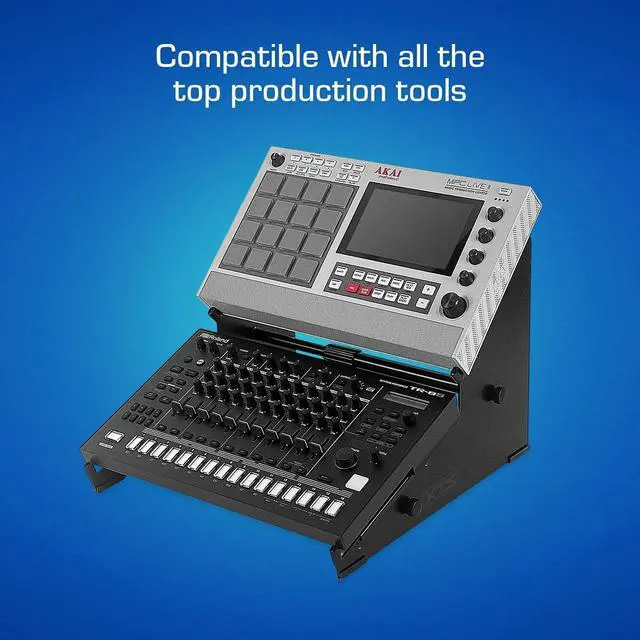 Alt view image 3 of 6 - 2-Tier XTS Desktop Stand, Adjustable Length from 10.6" - 18.5" for Sampler/Synth/MIDI Controller/Drum Machine, fits MPC Live 2/MPC One/TR-8S/Analog Rytm/Octatrack, easy to assemble and rze