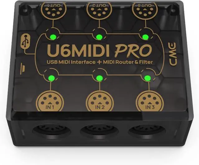 Alt view image 3 of 7 - U6MIDI Pro - MIDI Interface with Router, Mapper, and Filter - Plug-and-play USB MIDI for computers - Standalone 3-in-3-out MIDI for Merge, Split, Thru