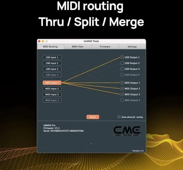 Alt view image 7 of 7 - U6MIDI Pro - MIDI Interface with Router, Mapper, and Filter - Plug-and-play USB MIDI for computers - Standalone 3-in-3-out MIDI for Merge, Split, Thru